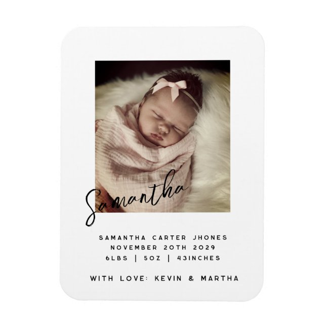 Elegant Scripted Name Newborn Birth Photo   Magnet (Vertical)