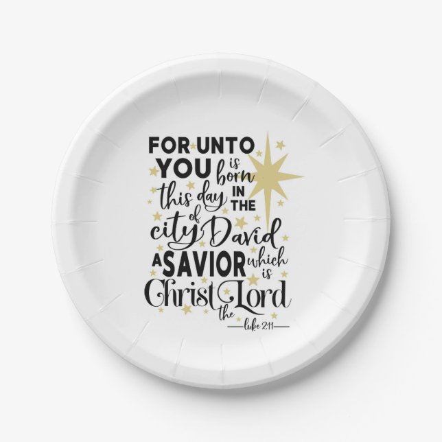 Elegant Scripture Christmas Birth of Christ Luke 2 Paper Plate (Front)