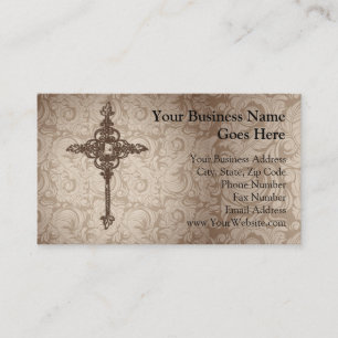 Elegant Scroll Christian Cross w/Swirl Background Business Card