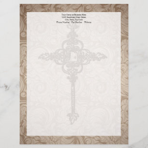 Elegant Scroll Christian Cross w/Swirl Background Letterhead Template
