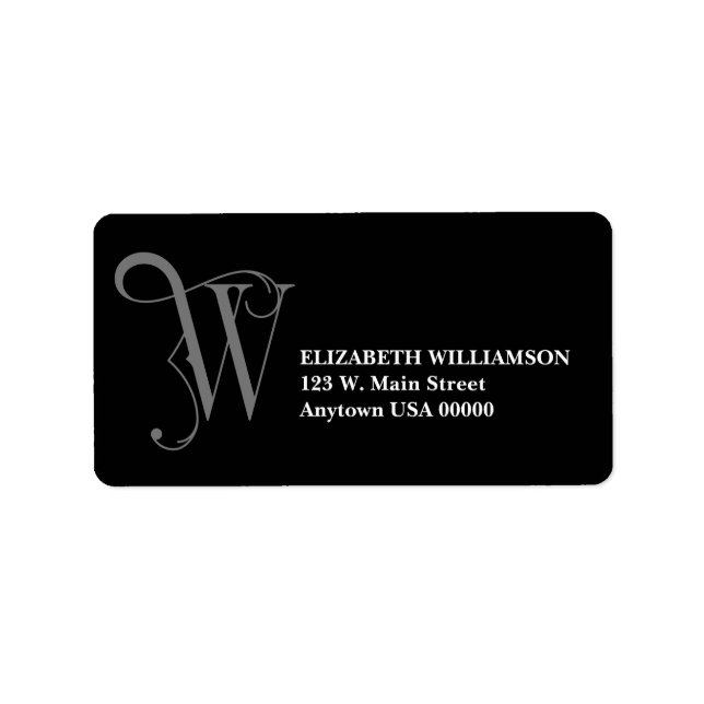 Elegant Scroll Monogram W in Grey and Black Label (Front)