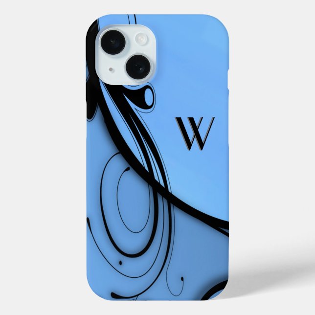 Elegant Scroll on Blue Monogram or Initial Case-Mate iPhone Case (Back)