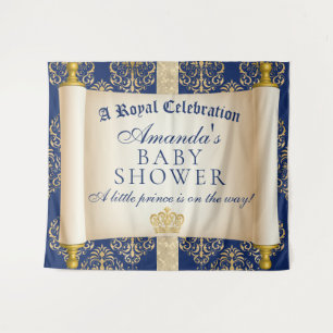 Elegant Scroll Prince Baby Shower Backdrop Tapestry