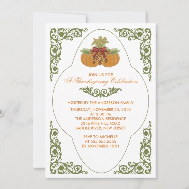 Elegant Scroll Thanksgiving Dinner Invitations (Front)