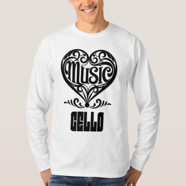 Elegant Scrolled Heart for Cello Lovers T-Shirt (Front)