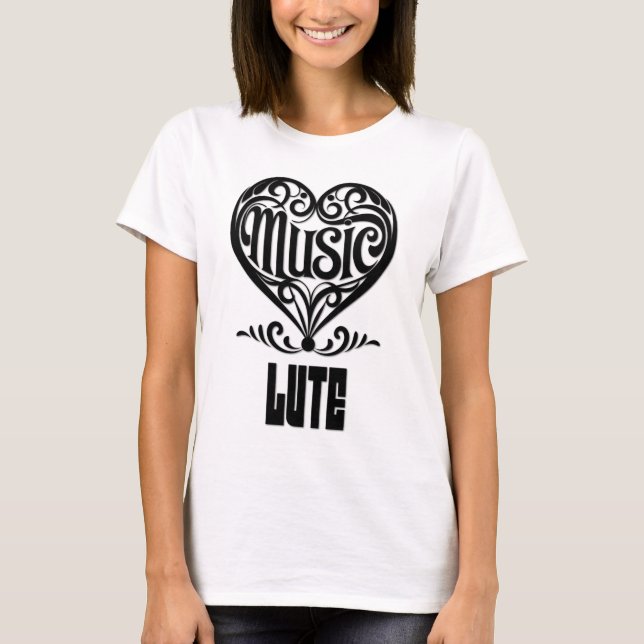 Elegant Scrolled Heart for Lute Lovers T-Shirt (Front)