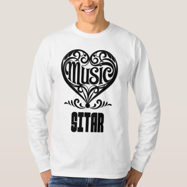 Elegant Scrolled Heart for Sitar Lovers T-Shirt (Front)