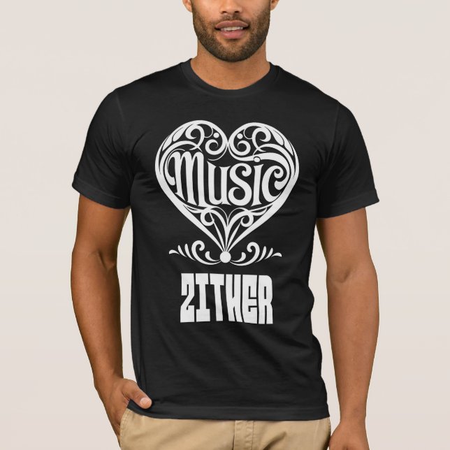 Elegant Scrolled Heart for Zither Lovers T-Shirt (Front)