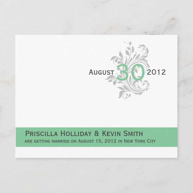 Elegant Scrolls Mint Dark Grey Save The Date Announcement Postcard (Front)