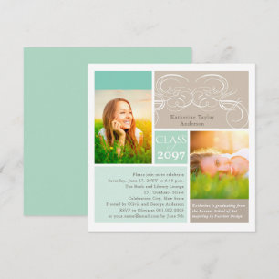 Elegant Scrolls Mint Two Photo Graduation Party Invitation