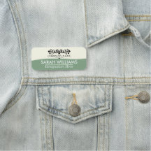 Elegant Scrollwork Cream Sage Name Tag