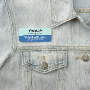 Elegant Scrollwork Teal Blue Classic Name Tag