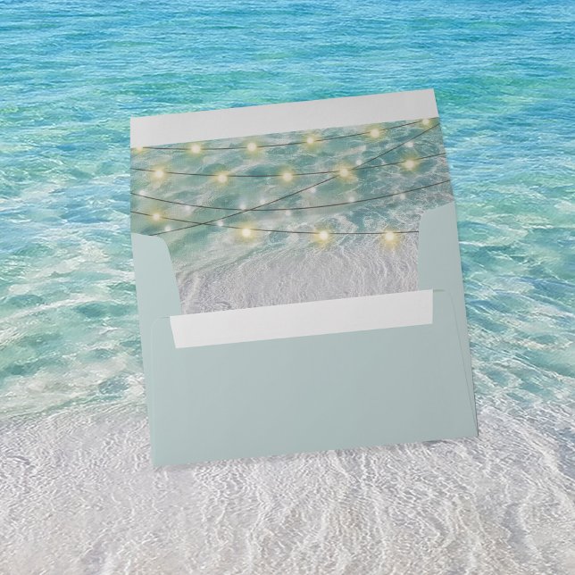 Elegant Sea Glass Beach String Lights Wedding Envelope (Creator Uploaded)