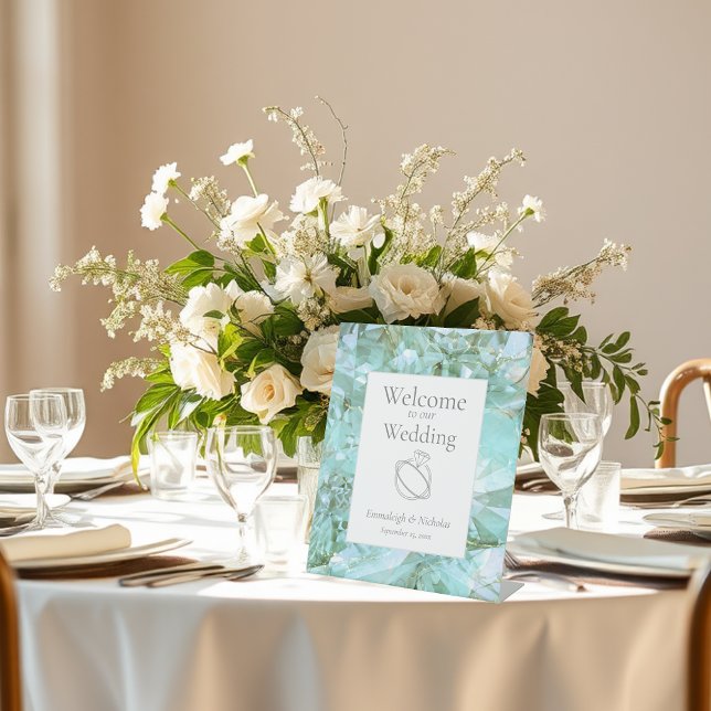 Elegant Sea Glass Crystal Gemstone Wedding Pedestal Sign (Creator Uploaded)