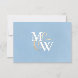 Elegant Sea Glass Dusty Blue Monogram Wedding RSVP Card