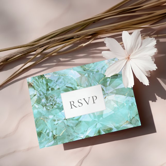 Elegant Sea Glass Gemstone Wedding RSVP Invitation Postcard (Creator Uploaded)