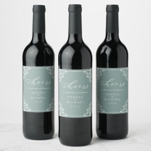 Elegant Sea Glass Green Wedding Wine Label