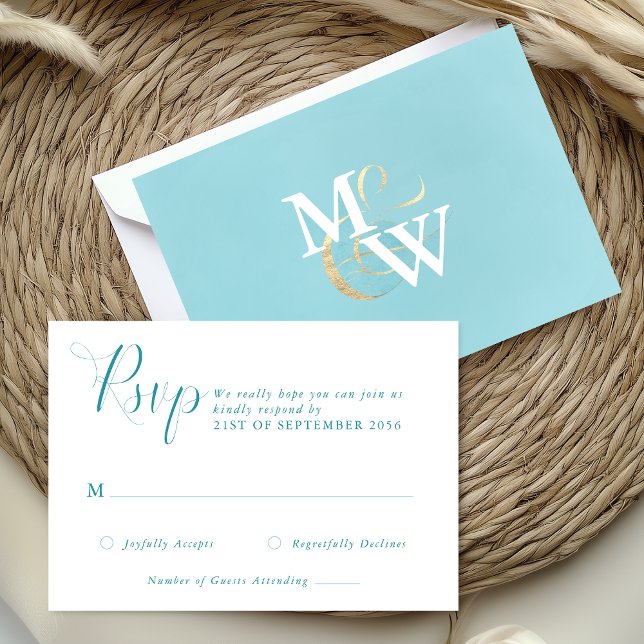 Elegant Sea Glass Monogram Wedding RSVP Card (Creator Uploaded)