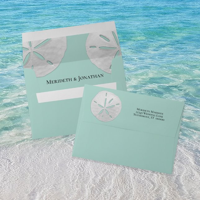 Elegant Sea Glass & Sand Dollars Beach Wedding Envelope (Creator Uploaded)