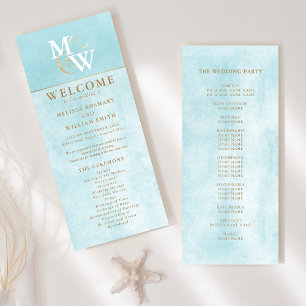 Elegant Sea Glass Teal Monogram Wedding Program