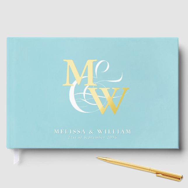 Elegant Sea Glass Teal Wedding Gold Guest Book (Creator Uploaded)