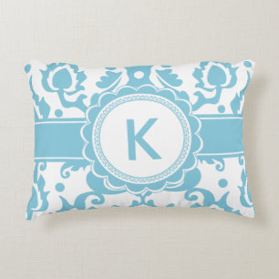 Elegant Sea Green Aqua Damask Decorative Cushion