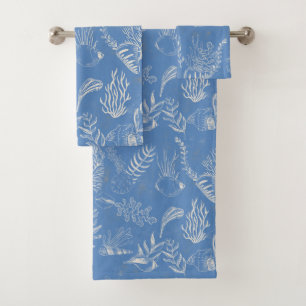 Elegant sea-green canvas bath towel set