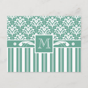 Elegant Sea Green Damask with Your Monogram Postcard