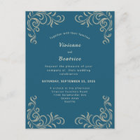 Elegant sea green gold scroll wedding invitation
