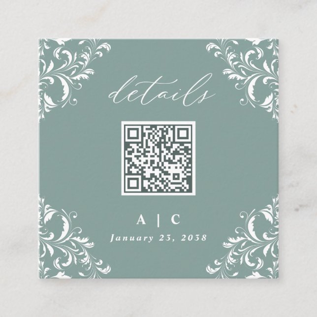 Elegant Sea Green QR Code Wedding Details Enclosure Card (Front)