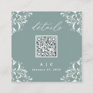 Elegant Sea Green QR Code Wedding Details Enclosure Card