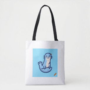 "Elegant Sea Otter Logo Bag – Simple, Light Blue D