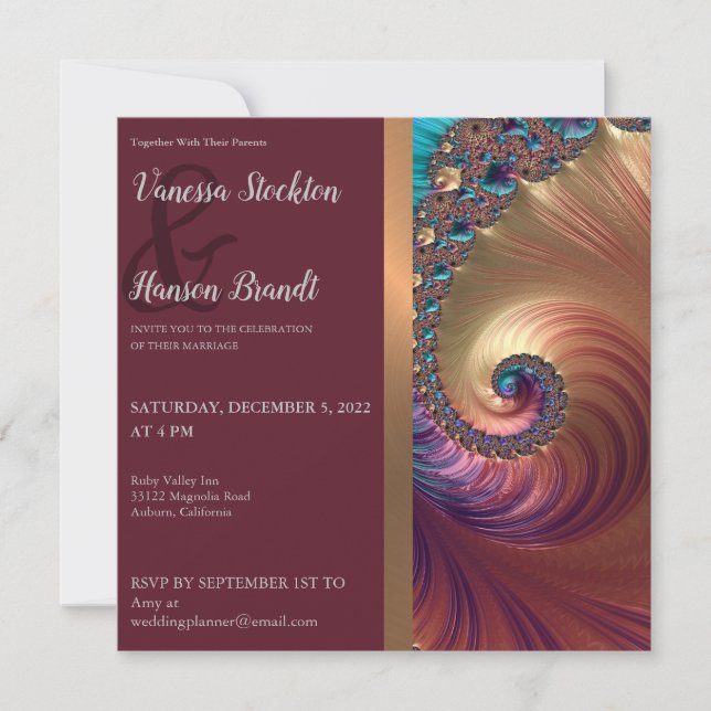 Elegant Sea Shell Fractal Wedding Invitation (Front)