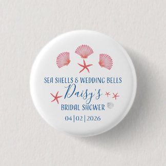 Elegant Sea shells & wedding bells Bridal shower 3 Cm Round Badge