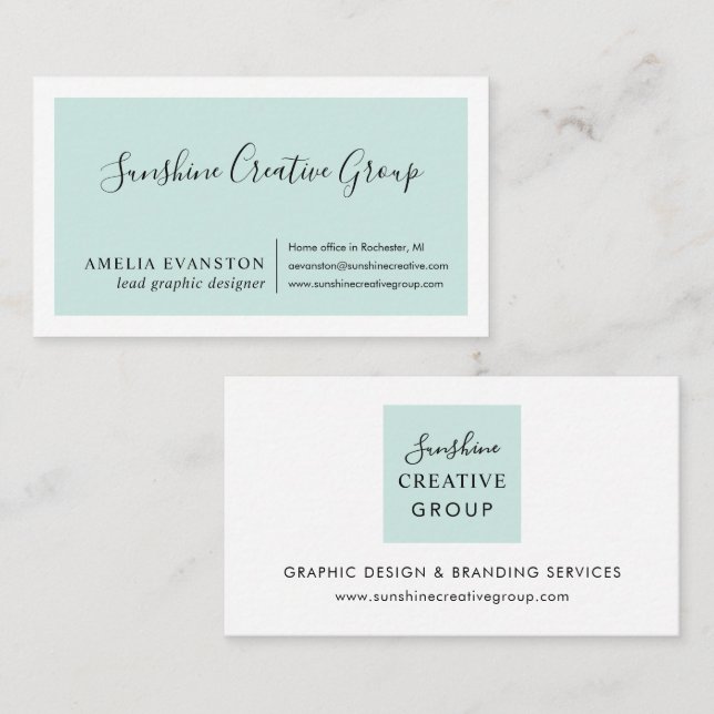 Elegant Seafoam Aqua Script Professional Business Card (Front/Back)