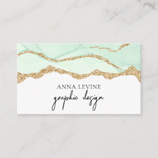 Elegant Seafoam Green Agate and Gold Business Card