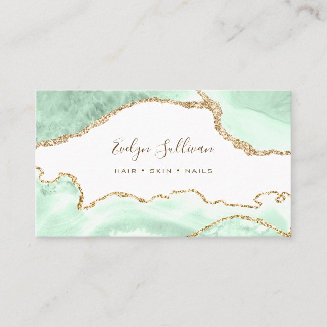 elegant seafoam green agate business card (Front)