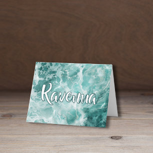 Elegant Seafoam Silver Wedding White Name Note Card