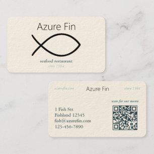 Elegant Seafood Restaurant Fish Logo & QR Code Business Card