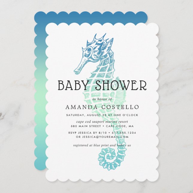 Elegant Seahorse Baby Shower Invitation (Front/Back)