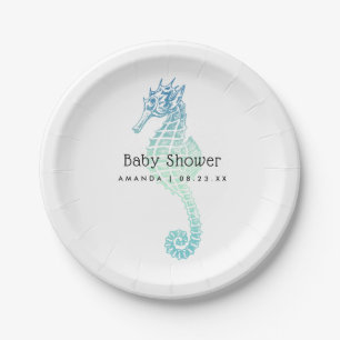 Elegant Seahorse Baby Shower Paper Plate
