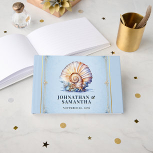Elegant seahorse vintage beach day of wedding guest book