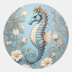 Elegant Seahorse William Morris Inspired Classic Round Sticker