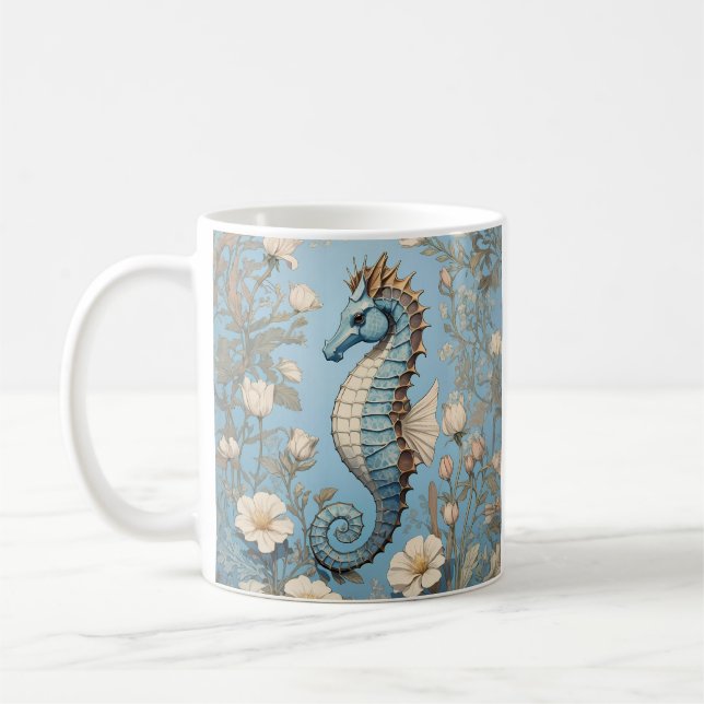 Elegant Seahorse William Morris Inspired Coffee Mug (Left)
