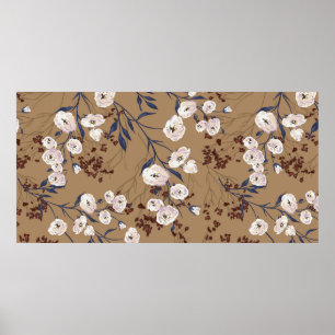 Elegant seamless graphic pattern with rose branche poster