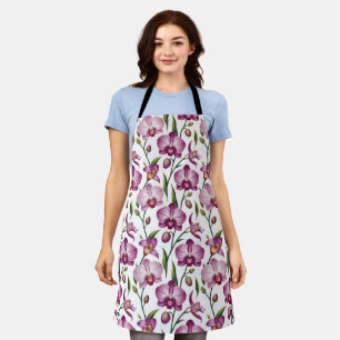 Elegant Seamless Pattern of Purple and Pink Orchid Apron