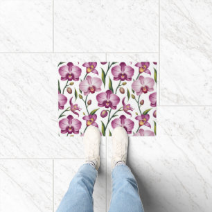 Elegant Seamless Pattern of Purple and Pink Orchid Doormat