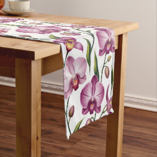 Elegant Seamless Pattern of Purple and Pink Orchid Short Table Runner