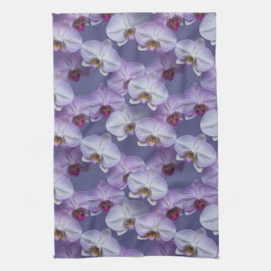 Elegant Seamless Pattern of Purple Veined Orchids  Tea Towel