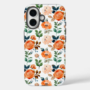 Elegant Seamless Pattern of Watercolor Flowers iPhone 16 Case